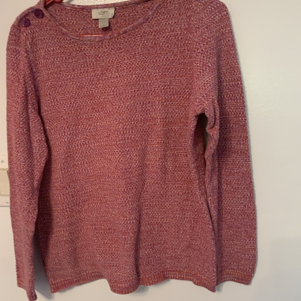 LOFT Womens Large Purple 100% Cotton Boat Neck Button Shoulder Sweater